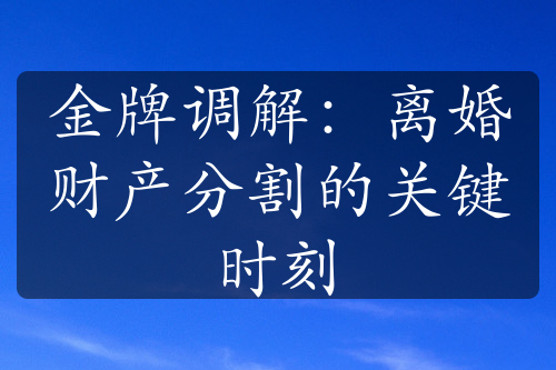 金牌调解：离婚财产分割的关键时刻