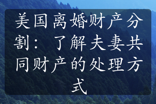 美国离婚财产分割：了解夫妻共同财产的处理方式