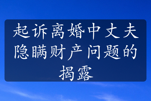 起诉离婚中丈夫隐瞒财产问题的揭露