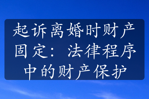 起诉离婚时财产固定：法律程序中的财产保护