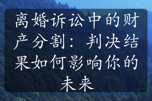 离婚诉讼中的财产分割：判决结果如何影响你的未来