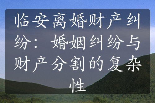 临安离婚财产纠纷：婚姻纠纷与财产分割的复杂性