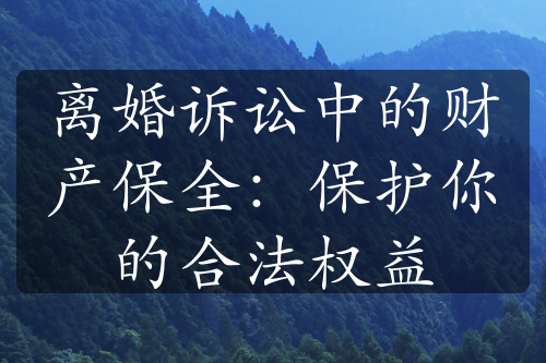 离婚诉讼中的财产保全：保护你的合法权益