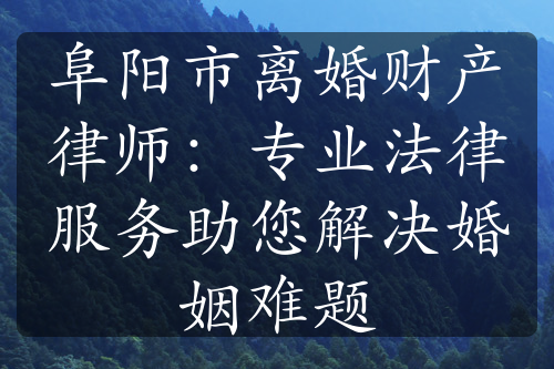 阜阳市离婚财产律师：专业法律服务助您解决婚姻难题