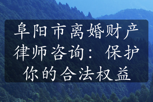 阜阳市离婚财产律师咨询：保护你的合法权益