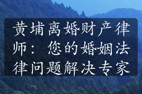 黄埔离婚财产律师：您的婚姻法律问题解决专家