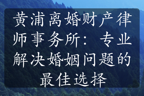 黄浦离婚财产律师事务所：专业解决婚姻问题的最佳选择