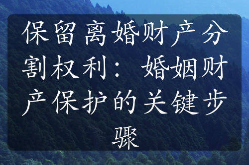 保留离婚财产分割权利：婚姻财产保护的关键步骤