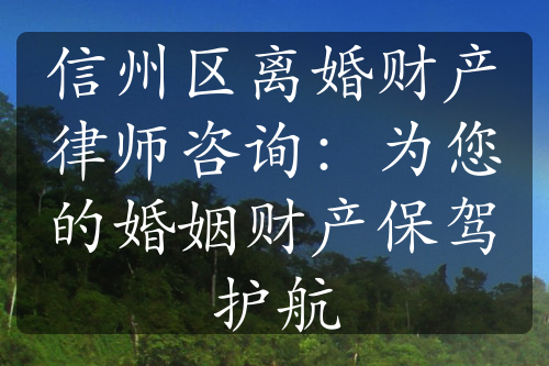 信州区离婚财产律师咨询：为您的婚姻财产保驾护航