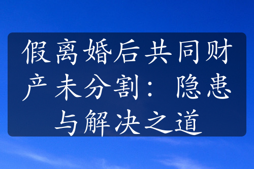 假离婚后共同财产未分割：隐患与解决之道