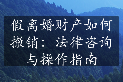 假离婚财产如何撤销：法律咨询与操作指南