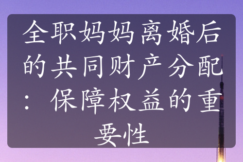 全职妈妈离婚后的共同财产分配：保障权益的重要性