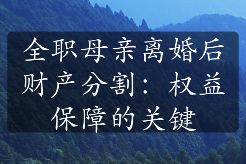 全职母亲离婚后财产分割：权益保障的关键