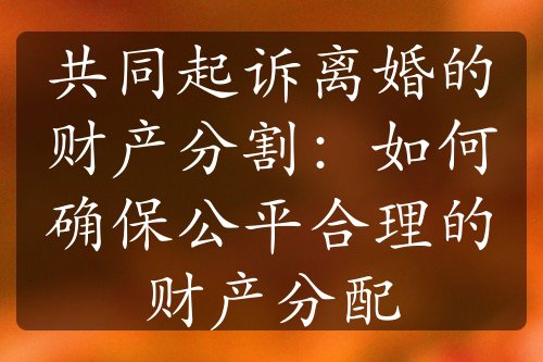 共同起诉离婚的财产分割：如何确保公平合理的财产分配