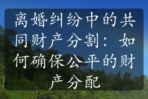 离婚纠纷中的共同财产分割：如何确保公平的财产分配