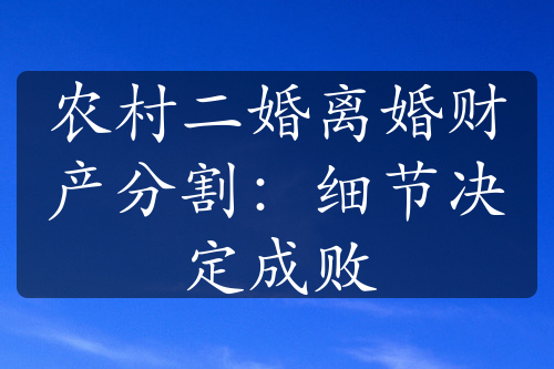 农村二婚离婚财产分割：细节决定成败