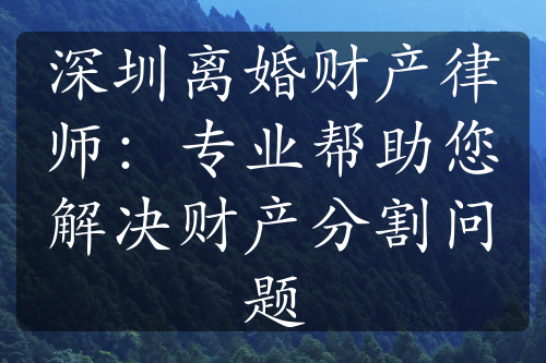 深圳离婚财产律师：专业帮助您解决财产分割问题