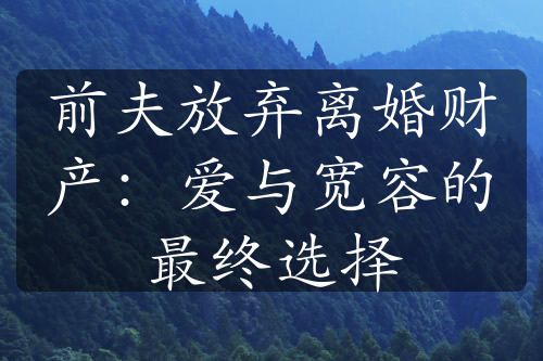 前夫放弃离婚财产：爱与宽容的最终选择