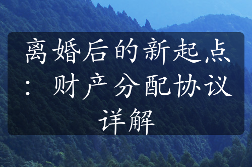 离婚后的新起点：财产分配协议详解