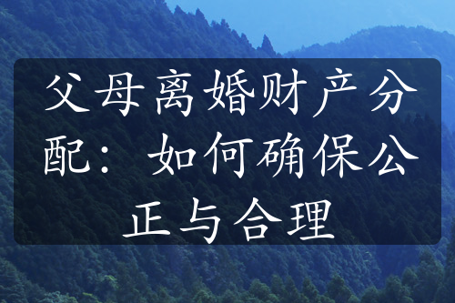 父母离婚财产分配：如何确保公正与合理