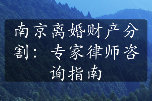 南京离婚财产分割：专家律师咨询指南