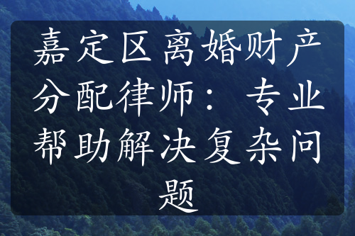 嘉定区离婚财产分配律师：专业帮助解决复杂问题