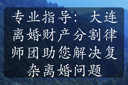 专业指导：大连离婚财产分割律师团助您解决复杂离婚问题