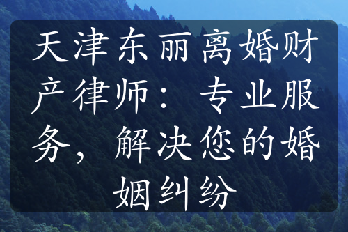 天津东丽离婚财产律师：专业服务，解决您的婚姻纠纷