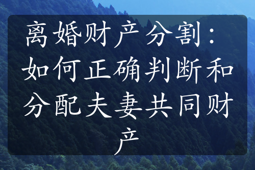 离婚财产分割：如何正确判断和分配夫妻共同财产