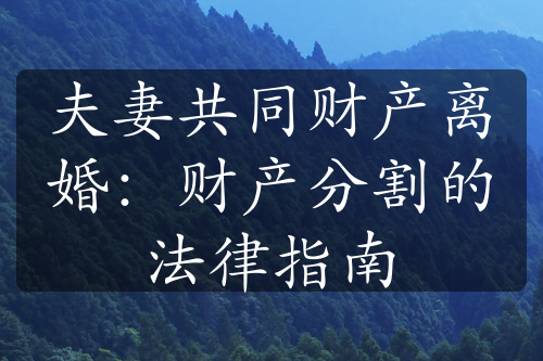 夫妻共同财产离婚：财产分割的法律指南