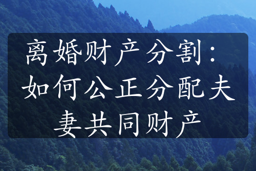 离婚财产分割：如何公正分配夫妻共同财产