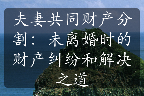 夫妻共同财产分割：未离婚时的财产纠纷和解决之道