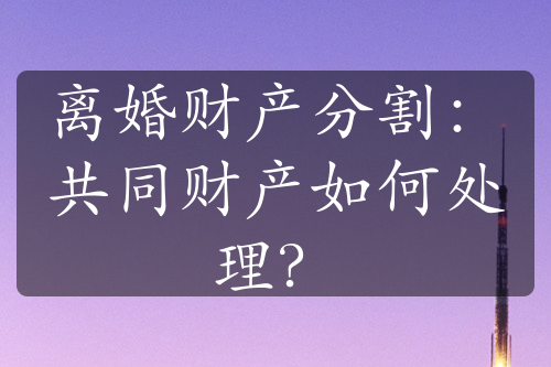 离婚财产分割：共同财产如何处理？