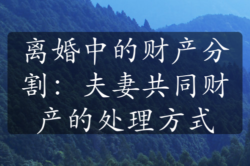 离婚中的财产分割：夫妻共同财产的处理方式