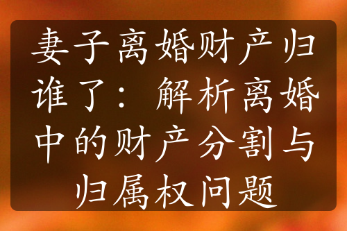 妻子离婚财产归谁了：解析离婚中的财产分割与归属权问题