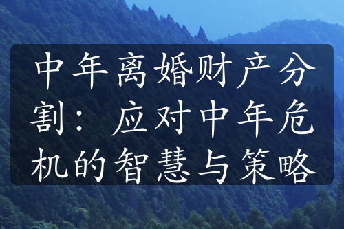 中年离婚财产分割：应对中年危机的智慧与策略