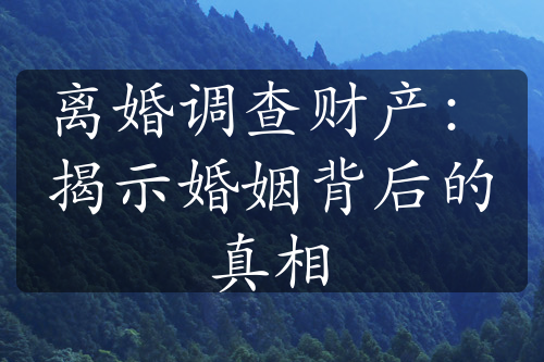 离婚调查财产：揭示婚姻背后的真相