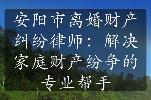 安阳市离婚财产纠纷律师：解决家庭财产纷争的专业帮手