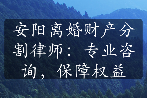 安阳离婚财产分割律师：专业咨询，保障权益