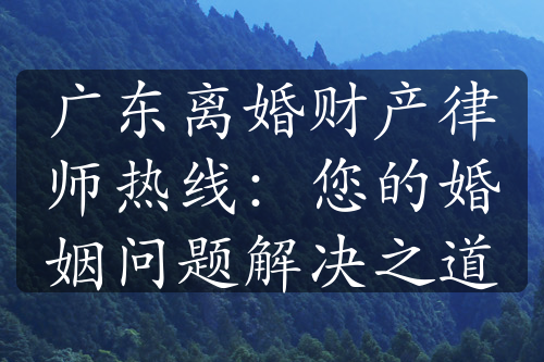 广东离婚财产律师热线：您的婚姻问题解决之道