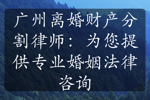 广州离婚财产分割律师：为您提供专业婚姻法律咨询