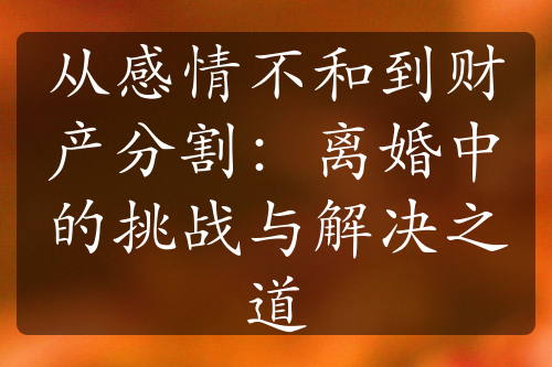 从感情不和到财产分割：离婚中的挑战与解决之道