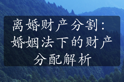 离婚财产分割：婚姻法下的财产分配解析