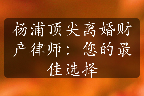 杨浦顶尖离婚财产律师：您的最佳选择