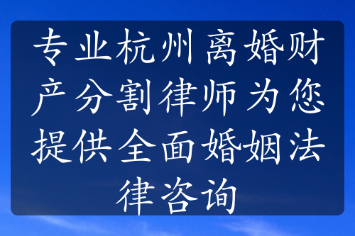 专业杭州离婚财产分割律师为您提供全面婚姻法律咨询