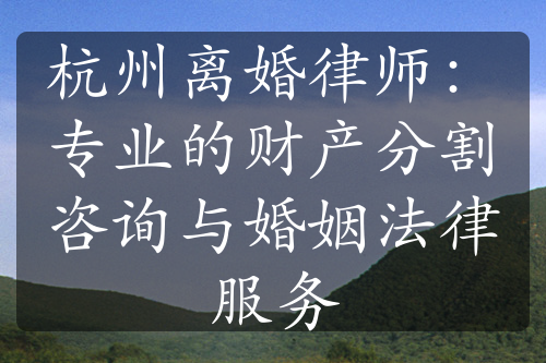 杭州离婚律师：专业的财产分割咨询与婚姻法律服务