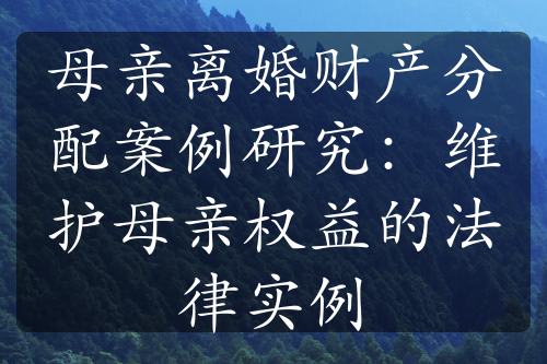 母亲离婚财产分配案例研究：维护母亲权益的法律实例