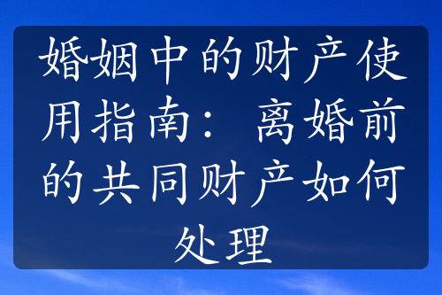 婚姻中的财产使用指南：离婚前的共同财产如何处理