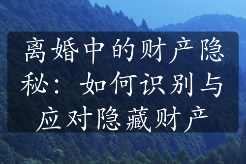 离婚中的财产隐秘：如何识别与应对隐藏财产