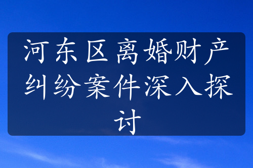 河东区离婚财产纠纷案件深入探讨